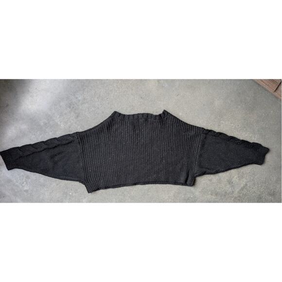 DOUBLE ZERO Chunky Knit Sweater Women's Size Medium Flecked Black Cropped V-Neck - Picture 5 of 9